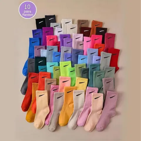 10 pairs of Random Color Women's Crew Socks, Casual Comfortable Breathable Mid-calf Socks for Daily Wear, Multipack Knit Socks for All Seasons, Underwear for Women,UU
