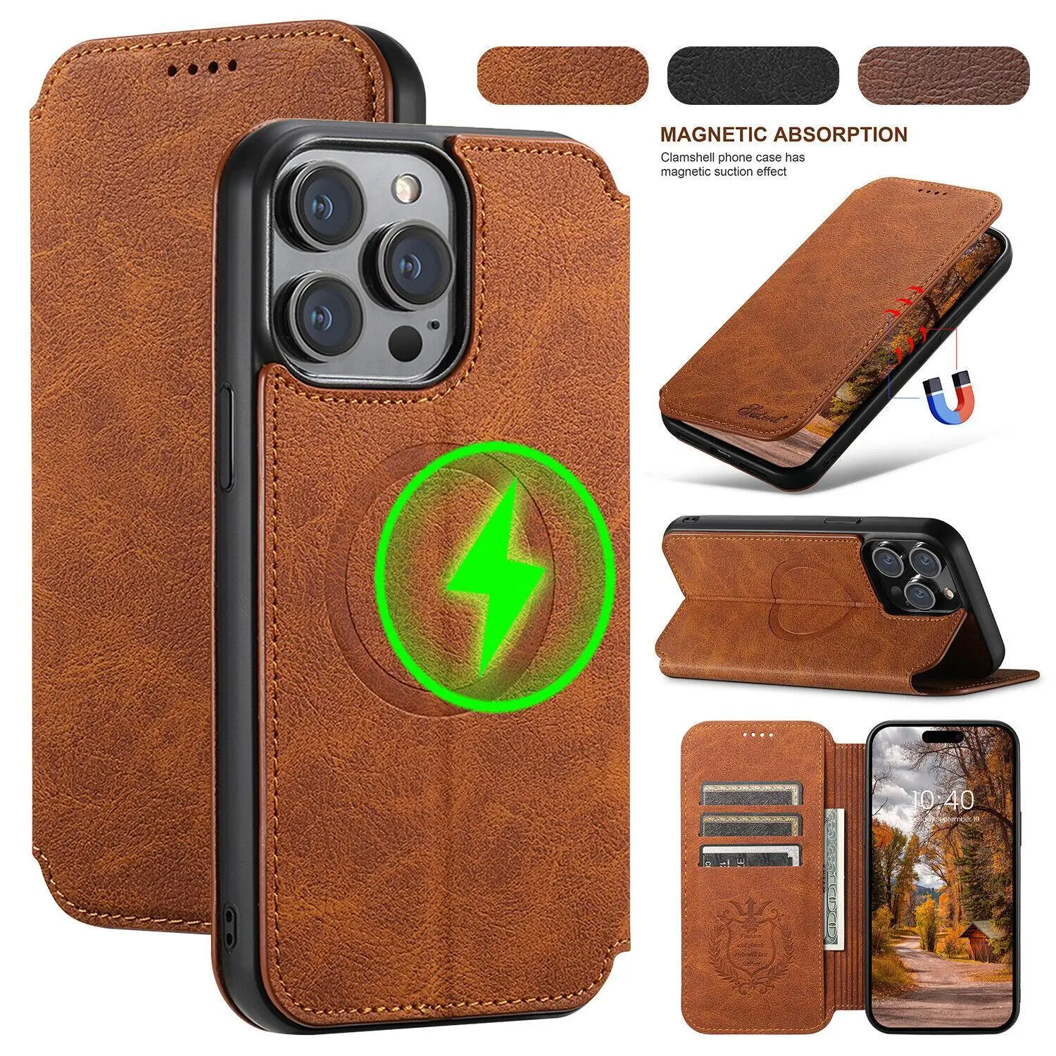 [Free/ship] Durable MagSafe Magnetic Leather Card Wallet Holder Case Cover For iPhone 16 15 Pro Max 14 13 Protection Accessory,
