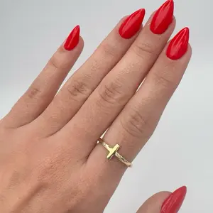 10k Gold Cross Ring, Artificial Gemstone Jewelry Accessory