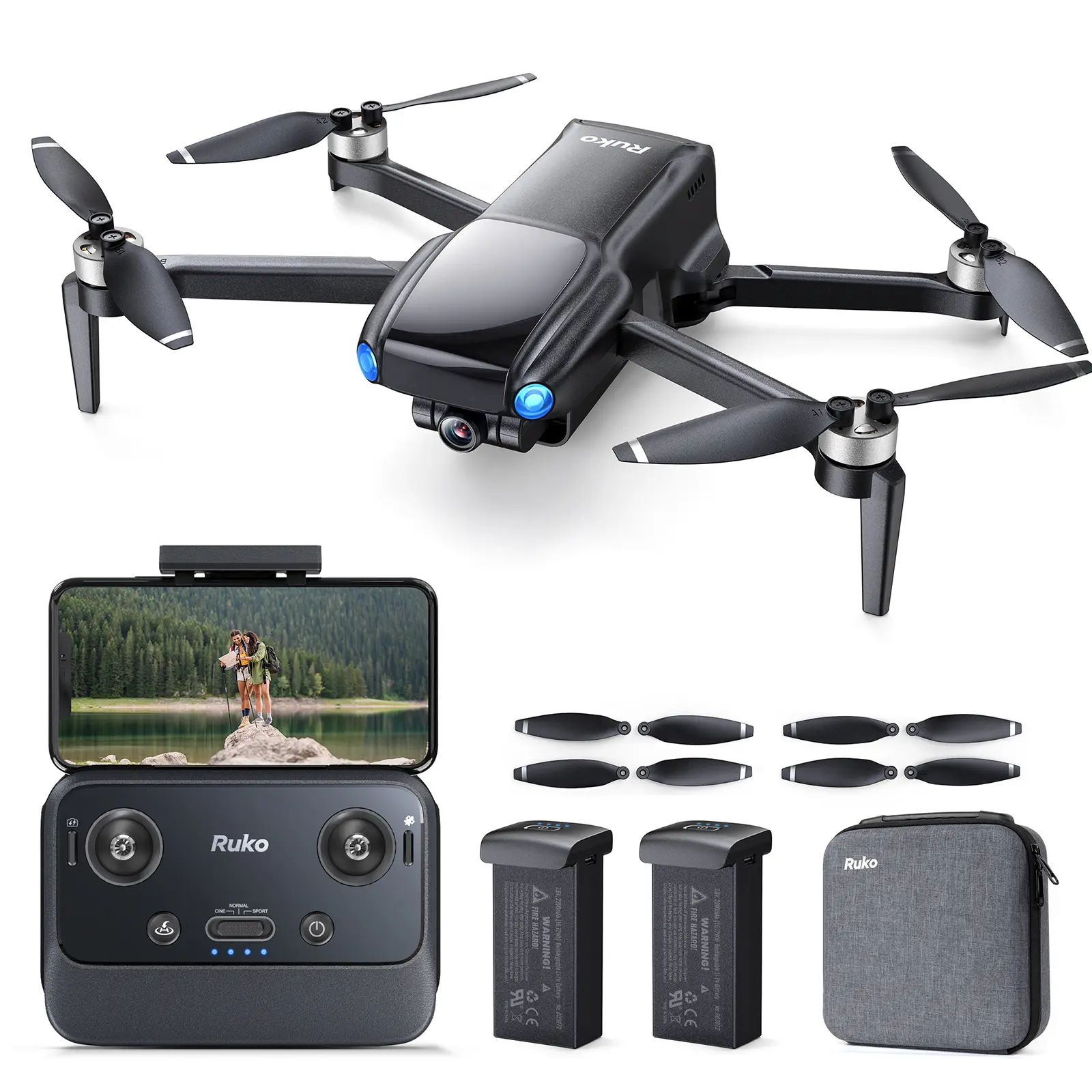 Ruko U11MINI Drones plegable with Camera for Adults 4K, 70Mins 2 Batteries, Under 250g, Camera Drone with GPS TOF 9800FT Long Range Auto return for beginner Digital Button