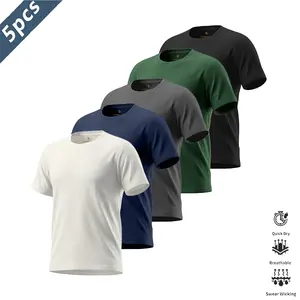 Men’s Quick-Dry Breathable Sports T-Shirt Pack of 5 — Crew Neck Short Sleeve, Ideal for Fitness, Running, Training, Casual Wear, Daily Commuting, and Versatile Everyday Tops