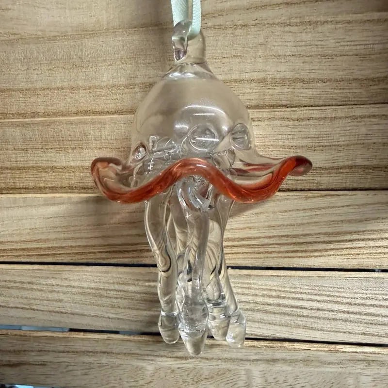 Handmade Translucent Borosilicate Glass Jellyfish-Form Ornament, Ocean Beach Hanging Decor with Light, Festive Home & Garden Gift