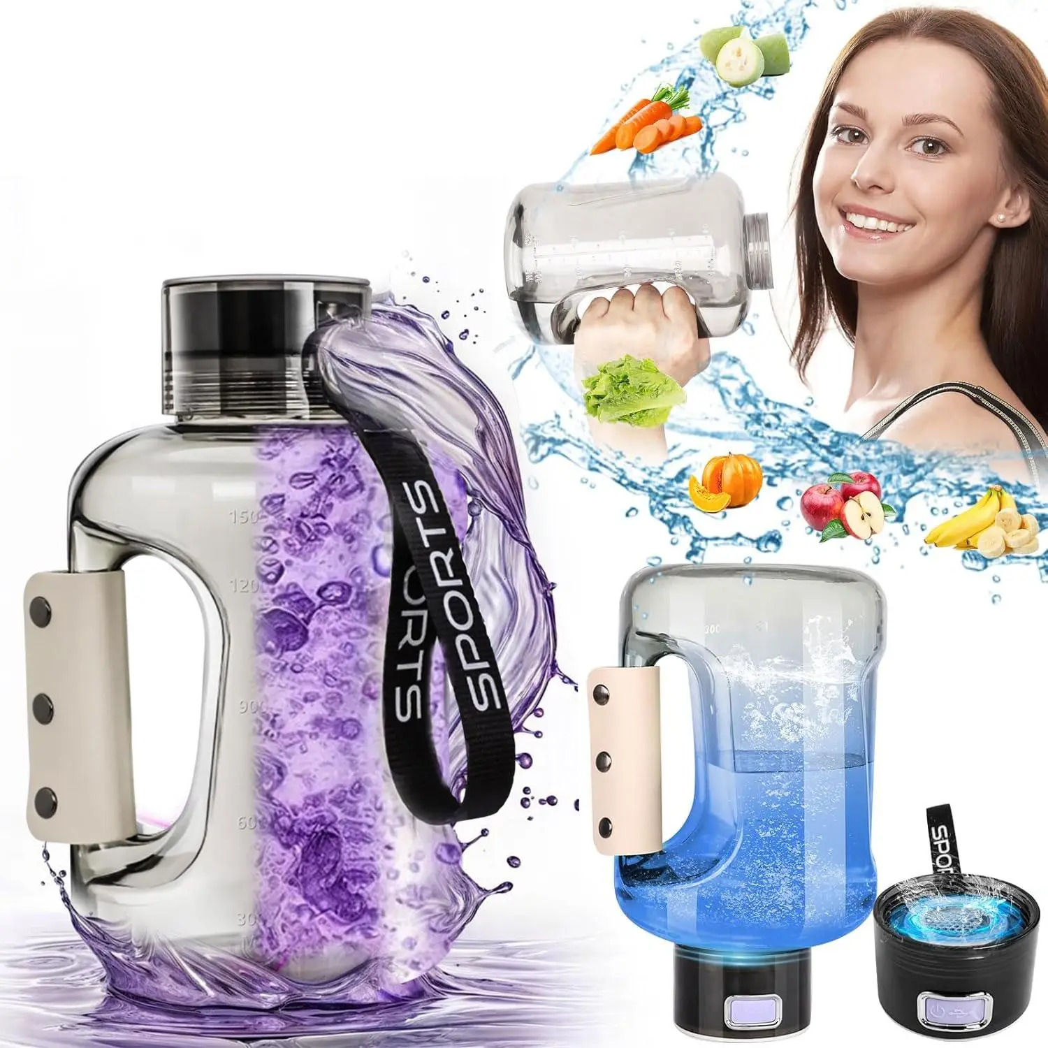 57oz Large Hydrogen Water Bottle, Hydrogen Water Generator with SPE/PEM Technology, Sports Drinking Bottle with Handle for Outdoor, for Enhanced Hydra