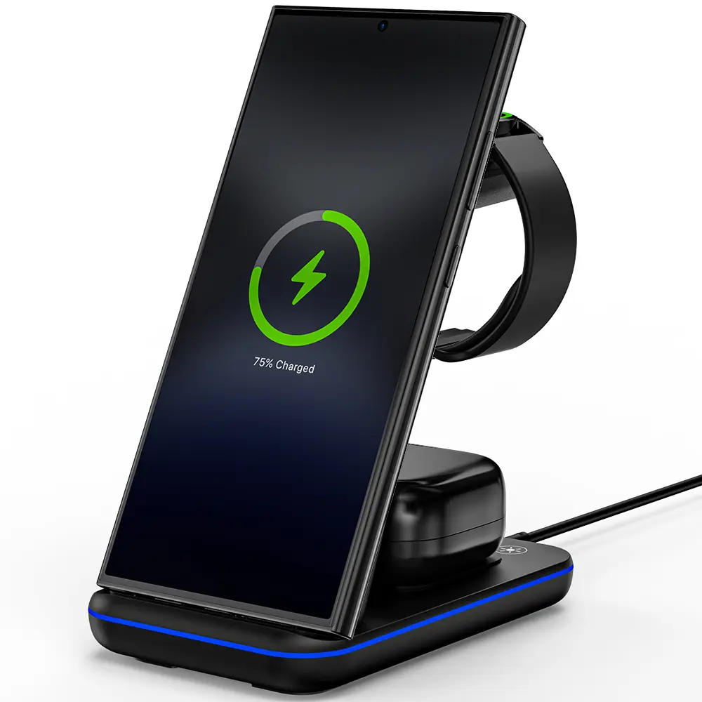 Wireless Charger For Samsung Charging Station, 3 In 1 Android Phone Wireless Charger For Samsung GalaxyS25 Ultra/S24 Ultra/S23/Z Flip 6/Fold 6/Buds, Charger For Galaxy Watch Ultra/7/6/5/4/3 (Black) Smartphone Cellphone Wireless Magnetic Charging Magnetic