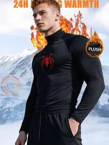 Men's Spider-Man Thermal Compression Shirt - 24H Warm Fleece Lined Mock Neck Long Sleeve Top, Superhero Print Slim Fit Base Layer, High Stretch Athletic Undershirt for Winter Outdoor, Skiing, Workout & Daily Wear, Gift for Marvel Fans & Gym Enthusiast
