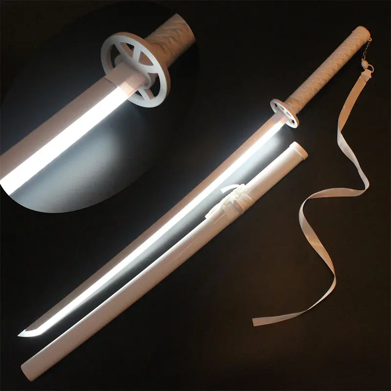 ELERVINO 41-in LED Samurai Sword (Sode no Shirayuki) - Plastic Dull Blade, White Belt, Holder Stand, 1.1 lb, for Ages 12+, Halloween Anime Cosplays, Props, Collection Decoration