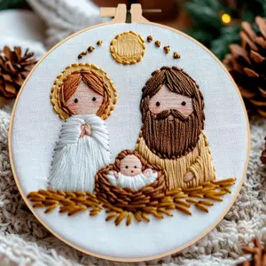 Christmas Nativity Needle Crafts Kit, Unisex Beginner Sewing Set with English Stitch Guide, Sewing Supplies for Handmade Holiday Home Decor Fashion Accessory Project