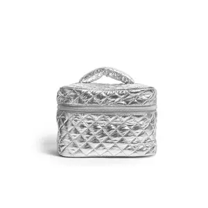 Silver Cosmetic Travel Case  | Portable Makeup Bag for Women – Lightweight Zippered Toiletry Organizer with Spacious Interior & Stylish Design – Perfect for Skincare, Beauty Accessories & More