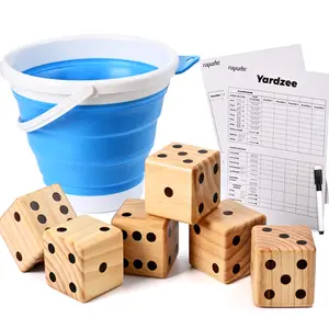 (Summer Turn-Up)Ropoda Giant Wooden Yard Dice Set - 3.5" Dice, Double Sided Scoreboard, Water Resistant, Collapsible Bucket, Dry Erase Marker - Perfect for Outdoor Games, BBQs, Beach, and Grad Parties, Summer Turn Up & Father's Day Deal