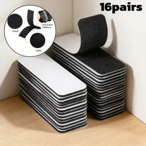 16pairs self-adhesive hook and loop strips with heavy-duty mounting tape, Strong bond, suitable for home or office use, an alternative to punching holes and screws, home organization, hole repair, reusable hooks, durable fasteners