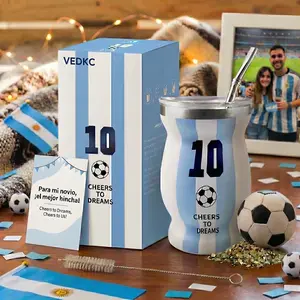 VEDKC Argentina #10 Yerba Mate Cup Set with Bombilla Straw | Stainless Steel Insulated Mate Gourd | Premium 2026 Soccer Fan Gift for Him Men Boyfriend Dad