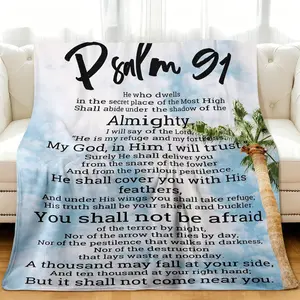 Cozy Printed Psalms Scripture Design Soft Lightweight Blue White Gradient Toned Themed Pattern Flannel Blanket, Soft And Warm, Perfect Gift for Holiday Memories, Ideal for Best Friend