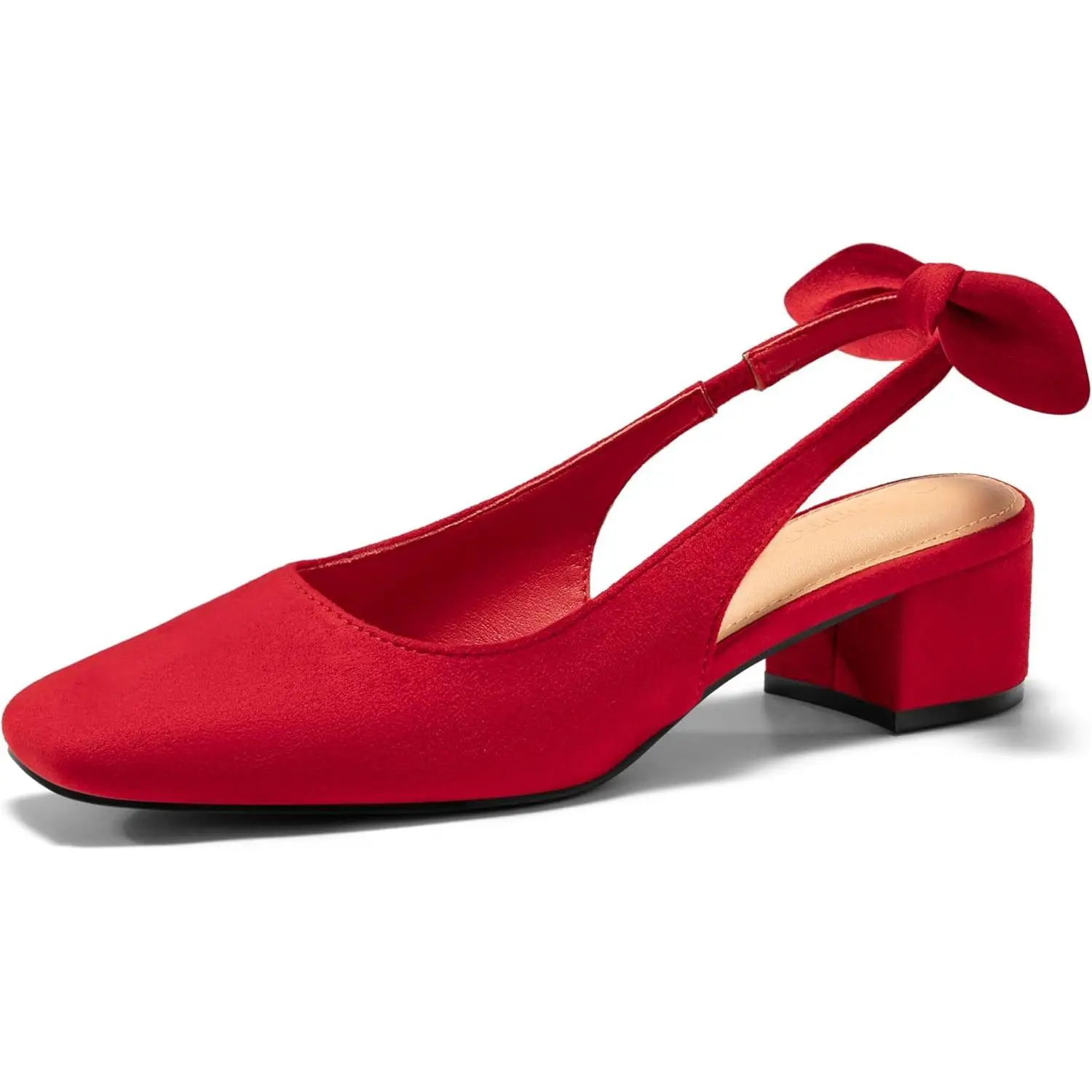 Coutgo Women's Elegant Slingback Pumps with Bow, PU Leather Square-Toe Chunky Block Heel for Weddings and Parties, Heeled Shoes, Elegant Party Shoes, Comfortable Heels, Footwear, Slip On, Party Wear