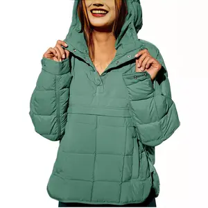 Women’s Hooded Pullover Puffer Jacket – Quilted Polyester Fiberfill Cotton-Padded Winter Coat, Relaxed Fit