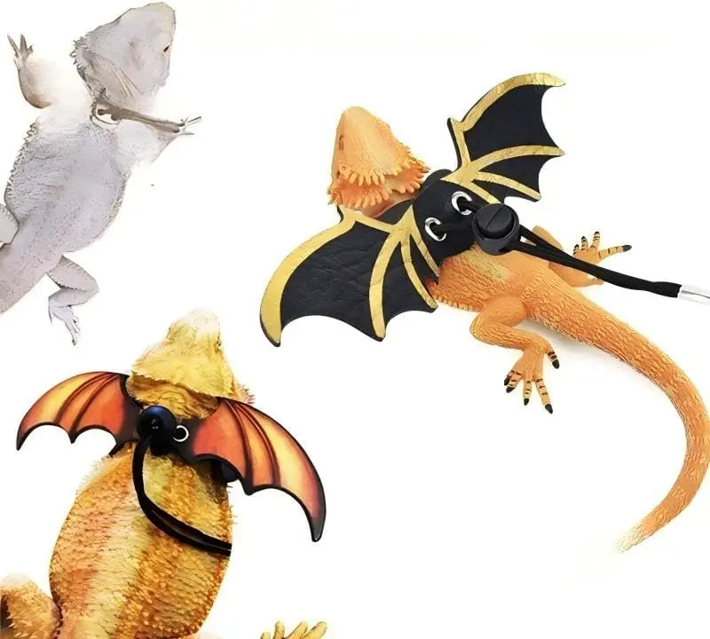 2 Sets Soft Leather Lizard Harness with Bat Wings – Adjustable Pet Leash in 3 Sizes, Suitable for Bearded Dragons, Geckos, Iguanas, Cute Outfit Vest for Outdoor Walks, Reptile Accessories (Bat Wings Version)