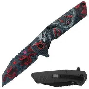 RT 7388-RD 4.5" Red Dragon Outdoor Camping Tool Multifunctional Fruit 3D Print Knife with Belt Clip
