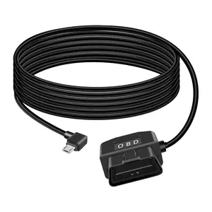 OBD Power Cable for Dash Camera, OBD2 Diagnostic Extension Adapter to 90Degree Mini USB with Switch Button, 24 Hours Surveillance/Acc Mode 12-24V to 5V/3A, for Dashcam, GPS -3.5M/11.5Ft
