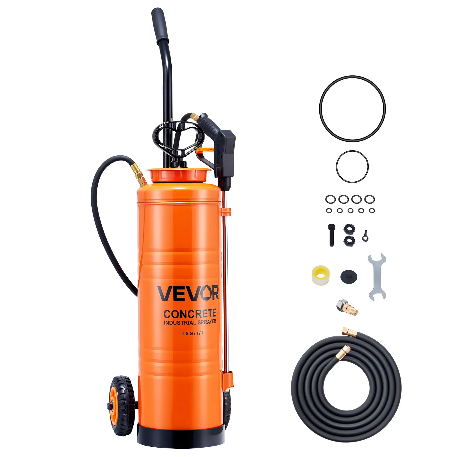 VEVOR Industrial Sprayer, 4.5 Gallons Large Capacity, Stainless Steel Concrete Sprayer with Ergonomic Handle & Removable Cart, 48" & 120" Hose, Concrete Sealer Sprayers for Form Oils Construction#BacktoSchool