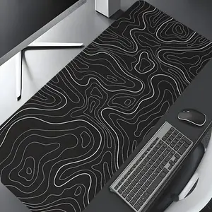Minimalist Black Topographic Design Large Gaming Mouse Pad,Sleek Vibes for Modern Workspaces Aesthetic Desktop Decoration Drotection Pad,Washable Rubber Pad Non-Slip Lock Edge Multi-Size Mouse Pad Suitable For Home Office Desktop Accessory