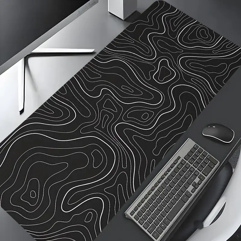Minimalist Black Topographic Large Gaming Mouse Pad, Computer Desk Accessories, Computer Accessories For Desk, Modern Workspaces Desktop Decoration Drotection Pad, Washable Rubber Pad Non-Slip Lock Edge Multi-Size Home Office