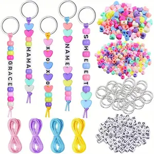 566 Pieces DIY Keychain Making Kit, Adjustable Letter Beads Alphabet Key Rings, Backpack Charm Gift Craft Set, Birthday Party Small Gifts, Creative Handmade Materials, Beading Accessories, Adjustable Bead Design, DIY Projects (Colors Random)