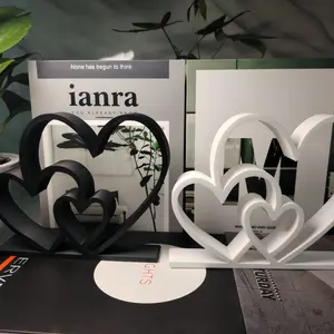 2Pcs Heart-to-Heart Statue, Simple Black White Love Theme Sculpture for Bookshelf Desktop Decor, Perfect Valentines Day Gift, Home Decor Accessory