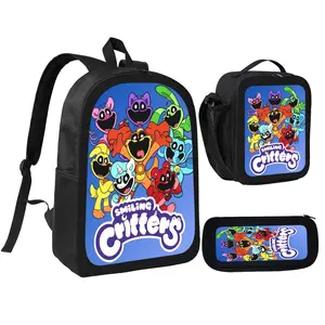 Smiling Critters Backpack With Lunch Box Pencil Case 3 In 1 For Boy Girl Teen Schoolbag Lightweight Large Capacity 600D Oxford Cloth Adjustable Straps Comfortable Mesh Back Cushioning backpack goals-D