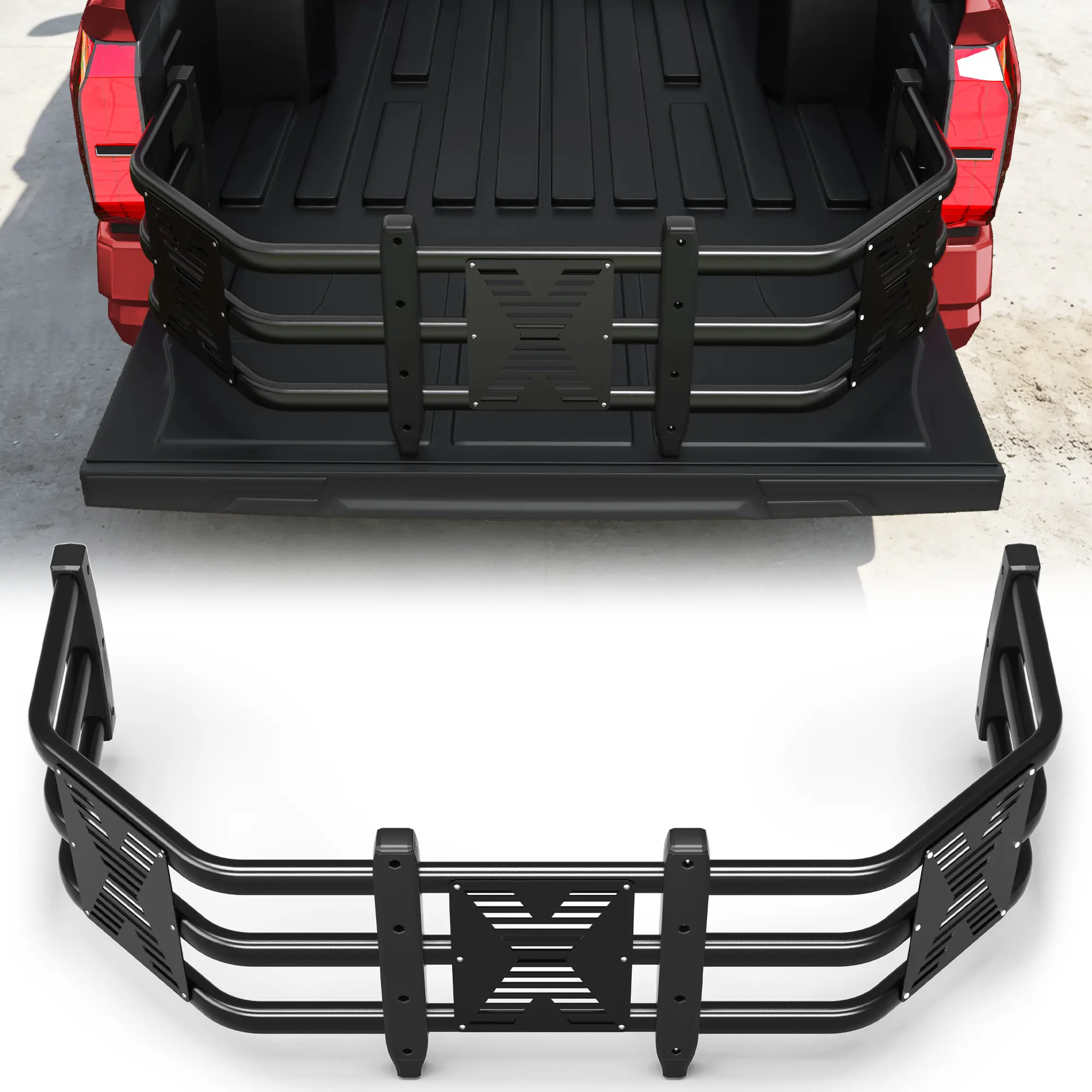 POFENZE-NADIA Adjustable Aluminum Pickup Truck Bed Extender - 59"-69" Retractable Drill-Required Universal Automotive Accessory with Car Supplies, Fits CHEVROLET SILVERADO, TOYOTA TUNDRA, FORD F250, RAM, NISSAN TITAN (Pickup Truck & Car Accessories Incl.)