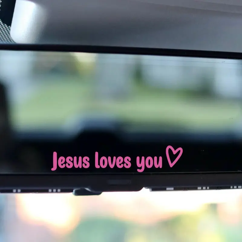 Jesus Loves You Religion Inspirational Subtle Adhesive Vinyl Quote Car Sticker - Long Wearing, Perfect Size for Rearview Mirror, Universal Automotive Exterior Accessory