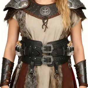 Men Women PU Leather Vintage Wide Belt Waistband, Medieval Viking Warrior Costume Accessory, Halloween Cosplay Props