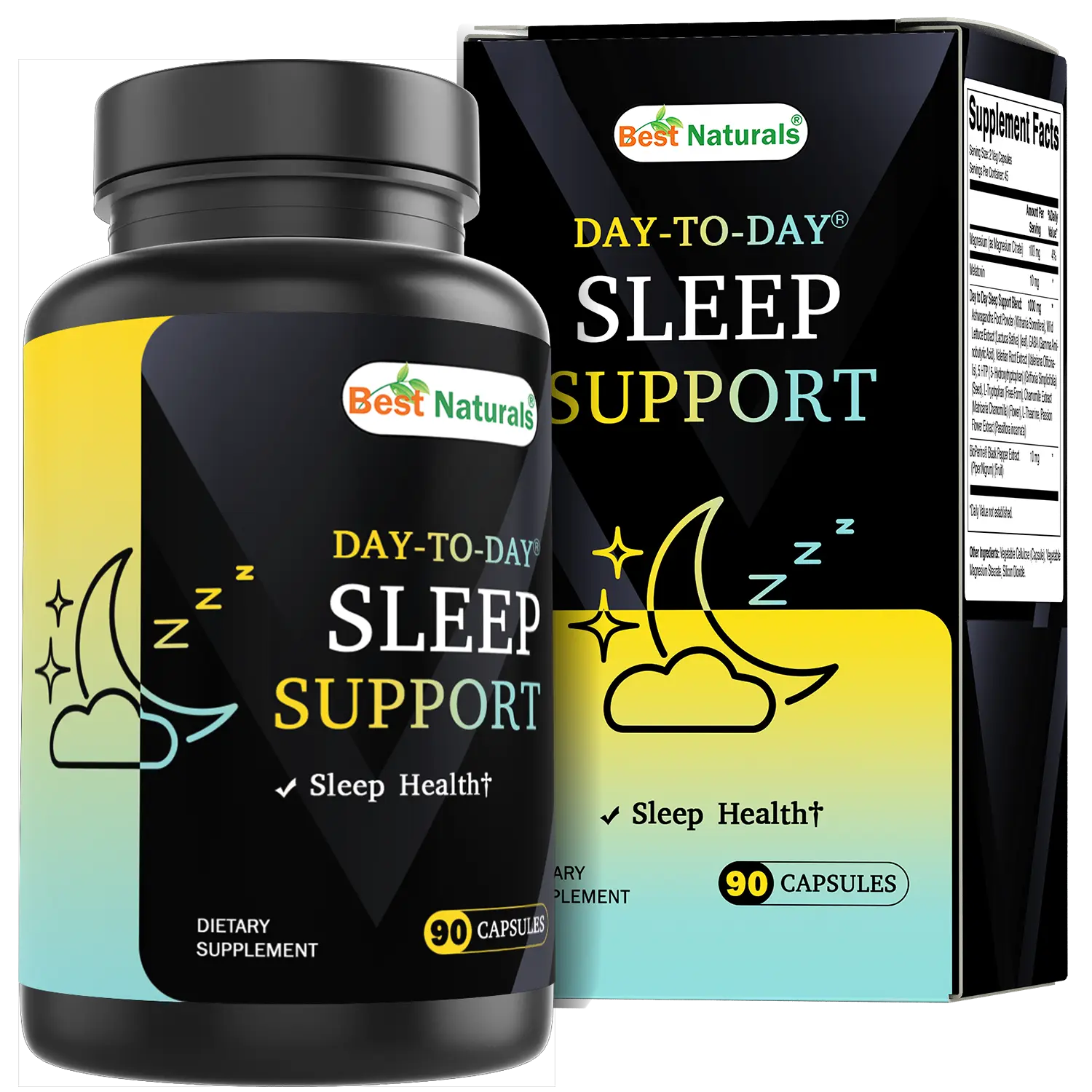 Best Naturals Day-to-Day Sleep Support with Melatonin, Magnesium, Ashwagandha, Wild Lettuce, GABA, Valerian, 5-HTP, Tryptophan, Chamomile, L-Theanine, Passion Flower 90 Veg Capsules