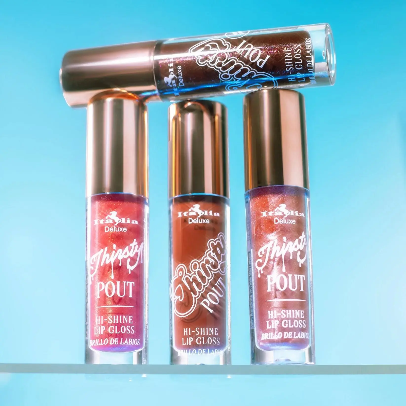 Italia Deluxe Thirsty Pout Hi-Shine Lip Gloss, Sweet Cocoa Scented Makeup Cosmetic, Vitamin-Infused to Hydrate & Plump Lips, Non-Shimmer & Shimmer Shades Available, Plumping Lips