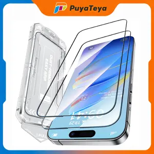 PuyaTeya [2-Pack] Tempered Glass Screen Protector for iPhone 16/15/14 Pro Max, Phone Tech Accessories with 9H+ Hardness, 12FT Shockproof Military Armor Protection, 1:1 Full-Coverage Curved Edge, Auto-Align Bubble-Free Fit