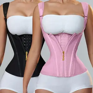 Women's Waist Trainer Corset Vest, Steel Boned Double Compression Shapewear with Zipper, Adjustable Strap Tummy Control Posture Corrector, Latex Waist Shaper for Postpartum Recovery Daily Wear