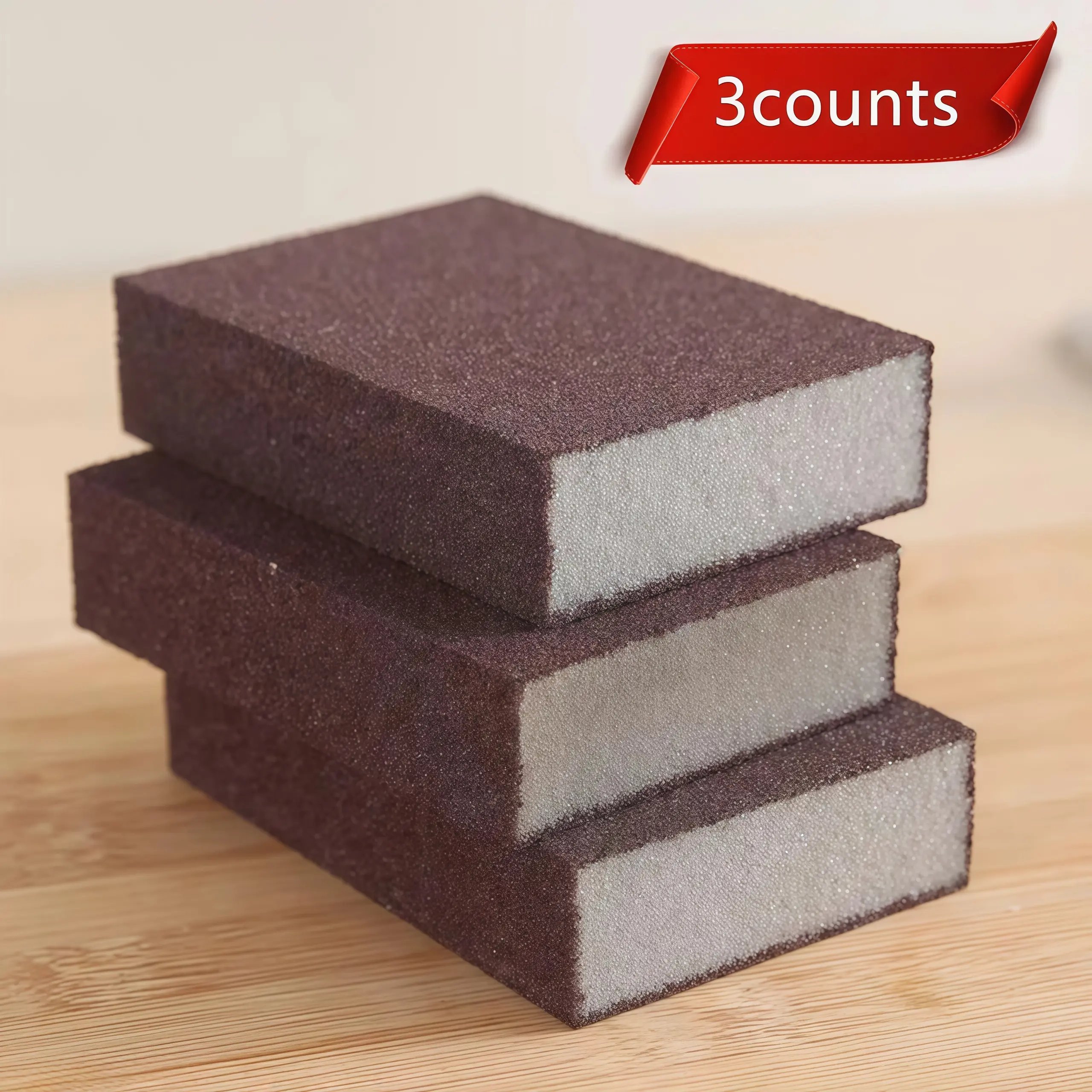 3pcs pot bottom black dirt diamond sand sponge, stainless steel rust removal magic wipe, kitchen heavy oil stain cleaning block, thickened anti sanding wipe, iron pot burn mark cleaning sponge, no sand shedding strong cleaning wipe Home