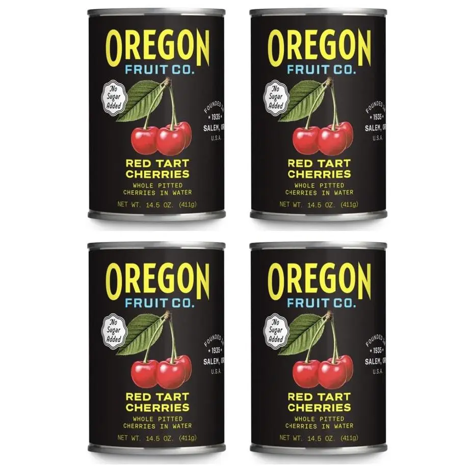 Oregon Pitted Red Tart Cherries, Canned Cherries, 14.5 oz Cans (Pack of 4), 3.62 lb Total, Made in Oregon