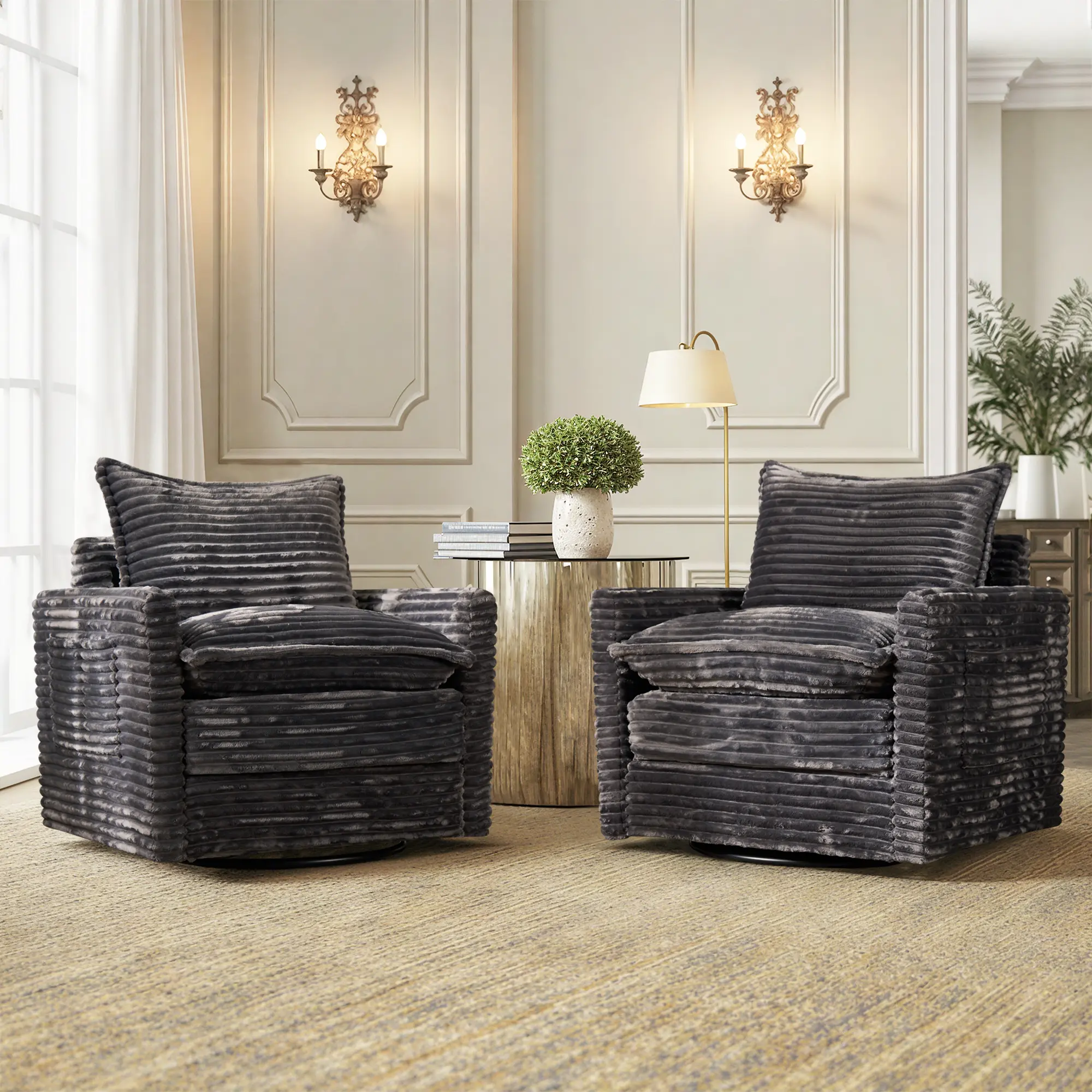 XIZZI Oversized 33" Rocking Lounge Chair - 360 Swivel Living Room Furniture, Thick Cushions, Side Pockets, Plush Corduroy Oversized Lounge Chair for Comfortable Lounging