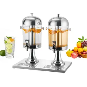 summervibes 2-Pack 2.1 Gal Beverage Dispensers, Stainless Steel and Plastic with Spigot, Ice Chamber Tray, for Parties, Restaurants, Drink