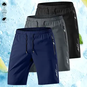 Men's large-sized quick-drying sports shorts with elastic waistband and drawstring, featuring lightning print zippered pockets - lightweight gym workout and casual summer shorts, suitable for outdoor sports and daily leisure, extra large size