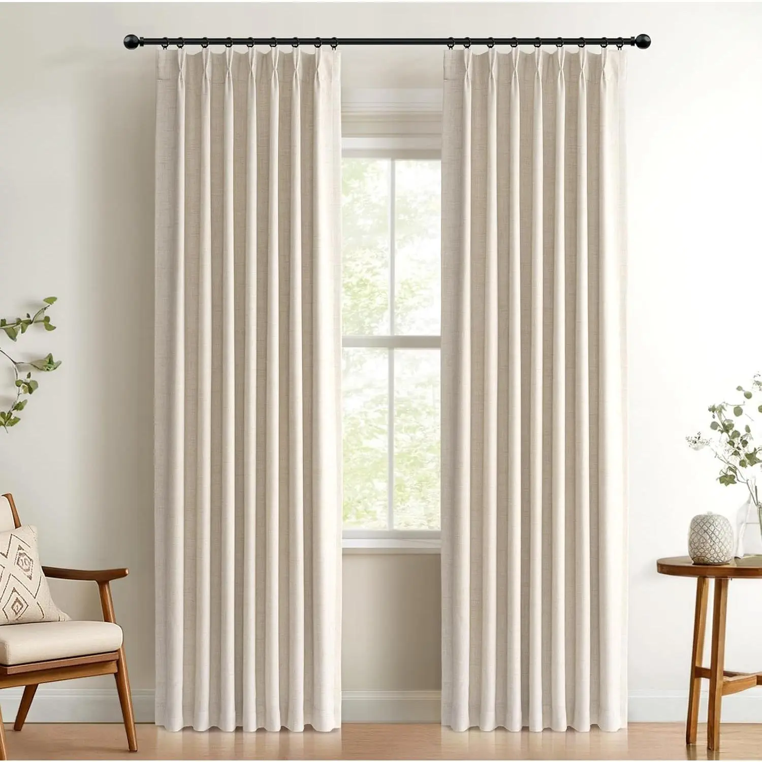 Linen Pinch Pleated Blackout Window Curtains - 2-Panel Set with Hooks, 40" W x 96" L Cream Home Decoration Curtains for Bedroom & Living Room, Home Decoration Curtain, Window Curtain