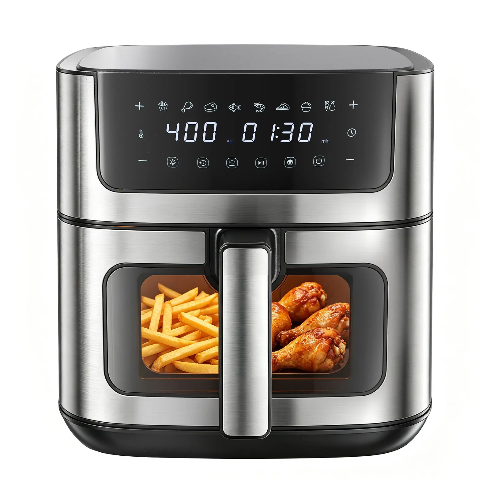 6.34QT Stainless Steel Air Fryer - Kitchen Appliance, Kitchen Supplies for Daily Use, Window, 8 Food Presets, Adjustable Heat Settings Fryers (Max 400°F), 90-Min Timer, Nonstick Dishwasher-Safe Basket, Auto Shut-Off (Air Fry, Roast, Bake)