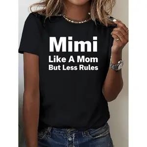 Mimi Print Short Sleeve T-shirt, Casual Crew Neck Top For Spring & Summer, Women's Clothing