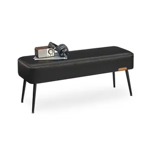 VASAGLE EKHO Collection - Bench for Entryway Bedroom, Synthetic Leather with Stitching, Ottoman Bench with Steel Legs, Living Room, Mid-Century Modern, Loads 660 lb