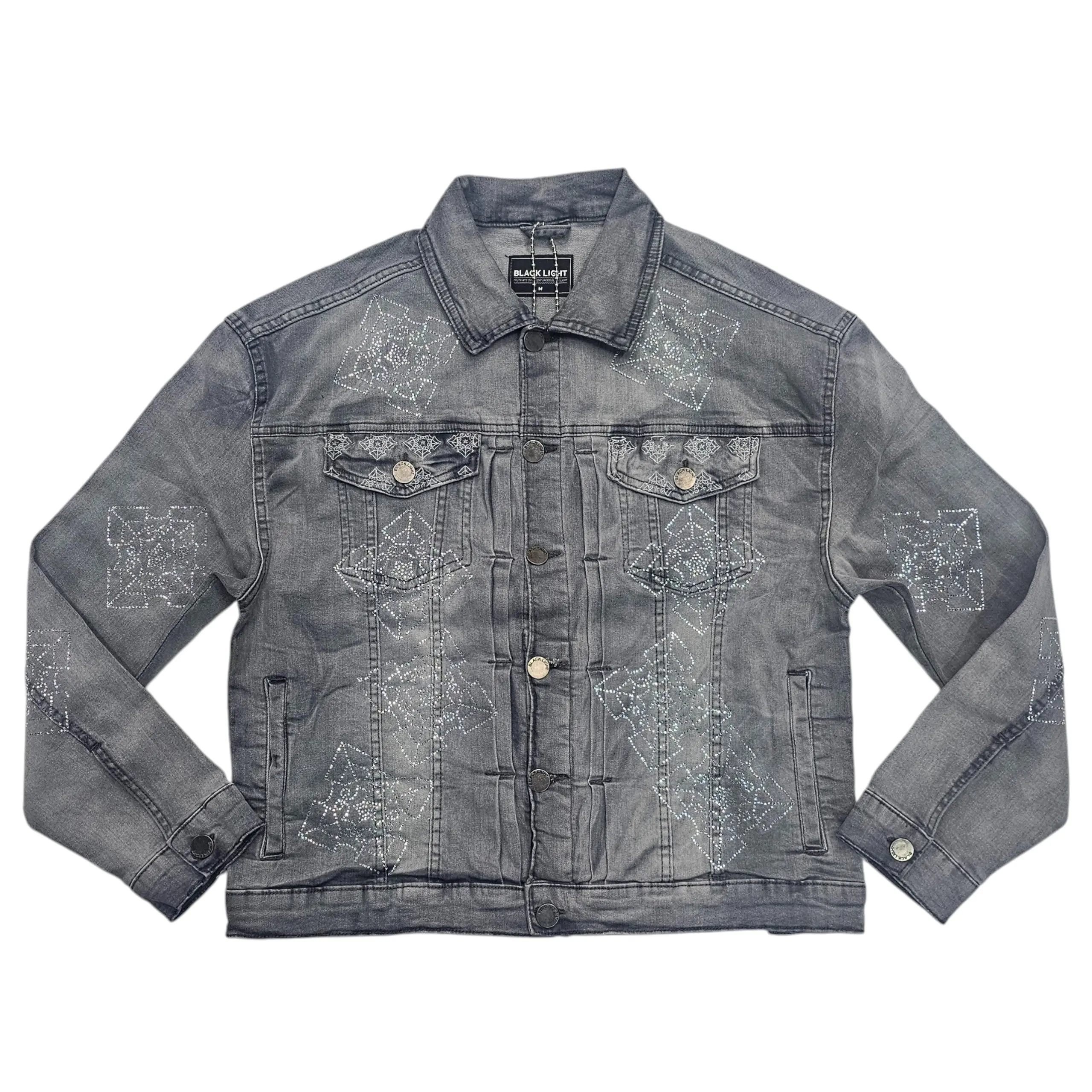 BLACK LIGHT MEN'S DROP SHOULDER RHINESTONE JACKET GRAY 25008