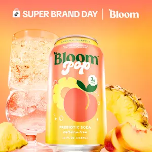 Peach Pineapple - Bloom Pop - Prebiotic Soda 12 Pack, 12oz Cans - Prebiotic Soda for Gut Health, Low Calorie Soda, No Caffeine, Healthy Soft Drink Alternative Beverage