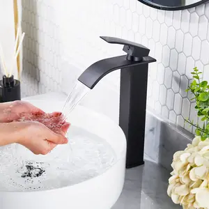 FORIOUS High Bathroom Faucet with Pop Up Dain Assembly Single Handle Stainless Steel Waterfall Bathroom Toilet Basin Sink Faucet Water Tap