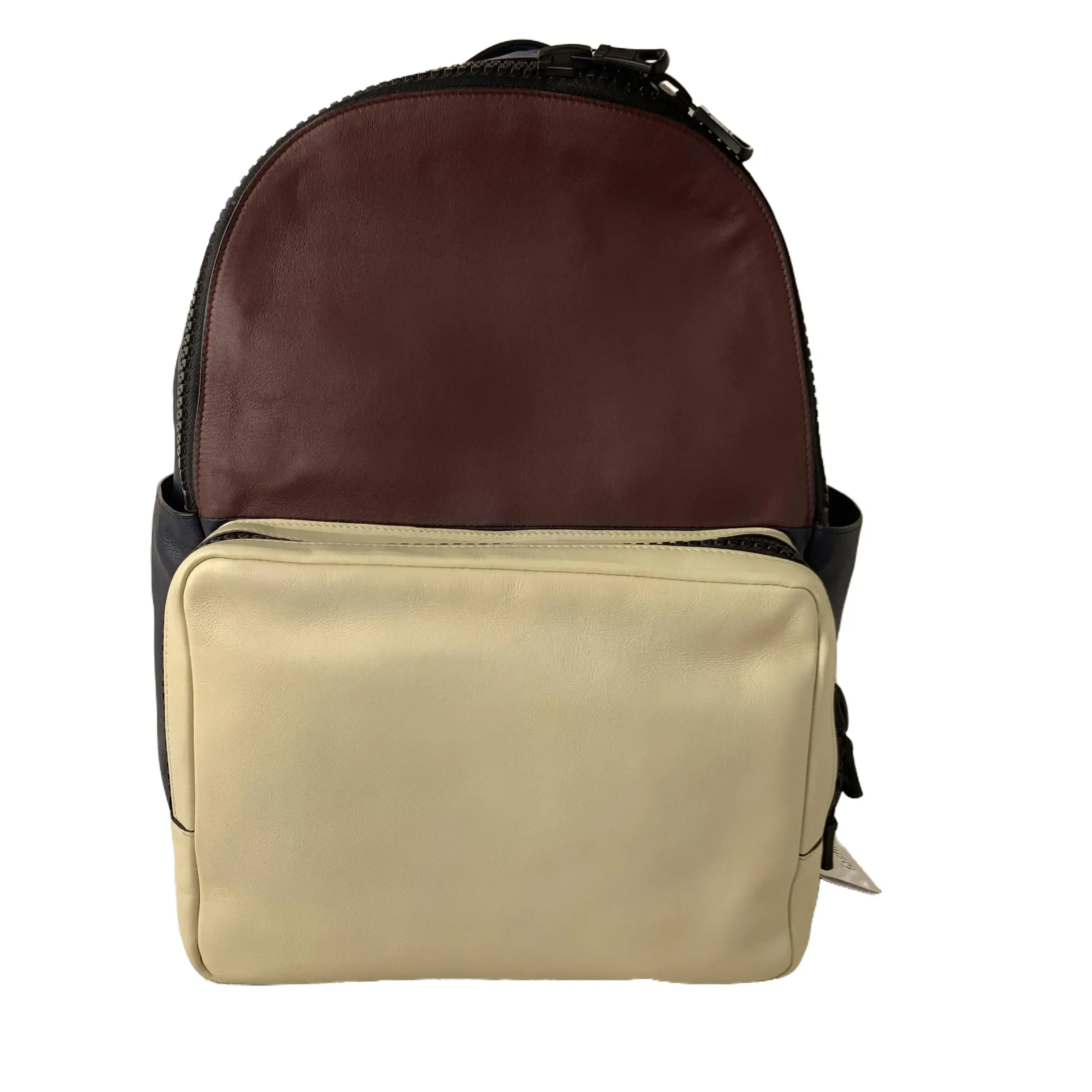 Pre-owned Valentino Garavani Tri Tone Color Block Nappa Lambskin Backpack Burgundy, Cream, Navy Smooth Leather Commuter Rucksack, Minimalist Plain Logo Free Backpacks (TKB00000003)