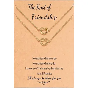 Women's 2-Piece Eternal Knot BFF Friendship Pendant Necklace Set, Stainless Steel Infinity Jewelry, Symbol of Sisterhood, Long Distance Best Friend Gift, Daily Fashion Accessory