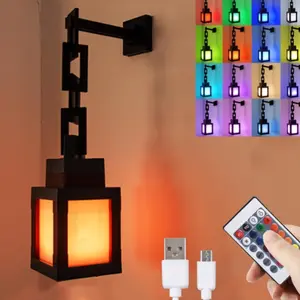 Pixelated Lantern Night Light, 16 Colors Rechargeable LED Strip with Remote Control, Vintage Pixel Style Table/wall Lamp for Bedroom Game Room Decor, Decorative Lighting, Scene Atmosphere Lights