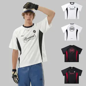 2-Pack Men's Premium Mesh Panel Spliced Athletic Tops, 3D Raised Glitter Silicone Embossed Graphic, Contrast Rib Collar, Loose Fit Short Sleeve Sport Shirts for Gym Training Outdoor Casual Wear
